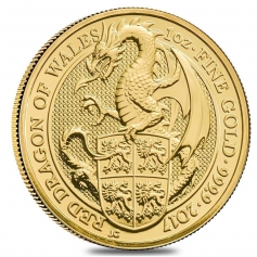 Золотая монета Великобритании 100 фунтов "Красный Дракон" 31,1г.,  2017г., 1 OZ